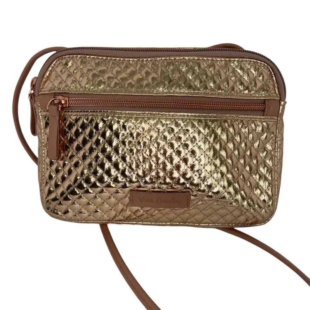 Vera Bradley Signature Cotton Triple Rose Gold Shipper Crossbody Small Purse